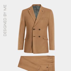 2P Camel Brown Double breasted 4 Buttons Notch Label Suit