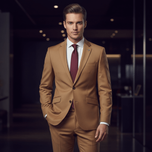 2P Camel Brown Single breasted 2 Buttons Notch Label Suit