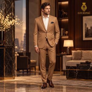 2P Camel Brown Single breasted 2 Buttons Peak Label Suit