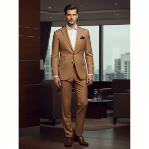2P Camel Brown Single breasted 2 Buttons Peak Label Suit