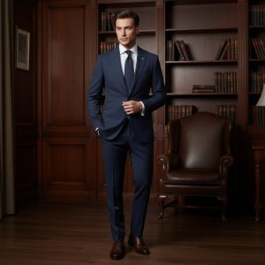 2P Navey Blue Double Button Single Breasted Peak Label Suit