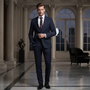 2P Navey Blue Single Button Single Breasted Peak Label Suit