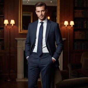 2P Navey Blue Single Single Button Breasted Notch Label Suit