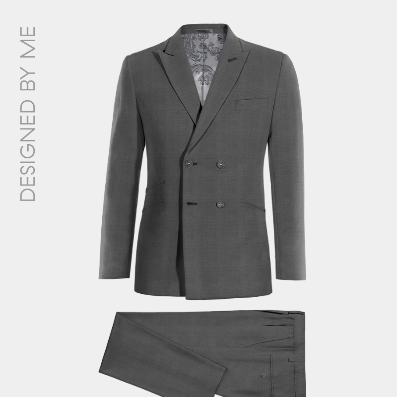 2P Sicilian Grey Double breasted 4 Buttons Peak Label Suit - Image 2