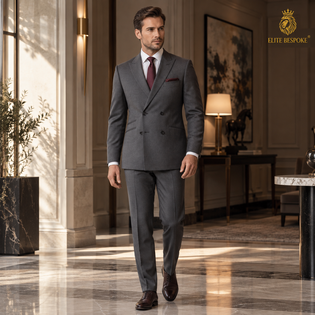 2P Sicilian Grey Double breasted 4 Buttons Peak Label Suit