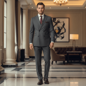 2P Sicilian Grey Double breasted 4 Buttons Peak Label Suit
