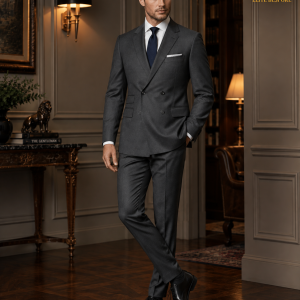 2P Sicilian Grey Double breasted  4 Buttons notch lapel Suit