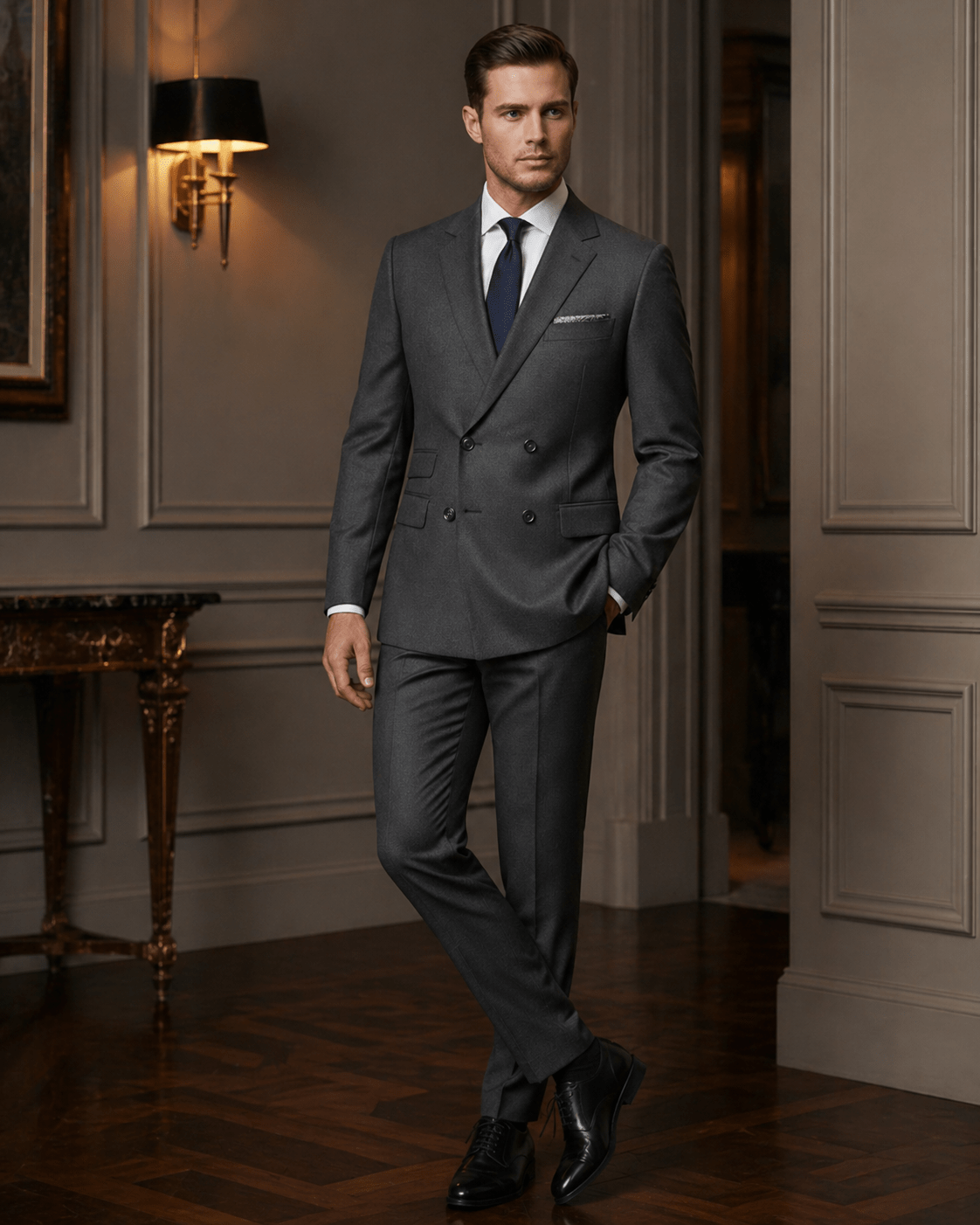 2P Sicilian Grey Double breasted 4 Buttons notch lapel Suit