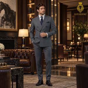 2P Sicilian Grey Double breasted  6 Buttons Peak lapel Suit