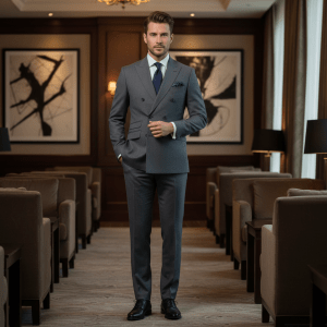 2P Sicilian Grey Double breasted 6 Buttons Peak lapel Suit