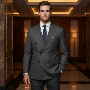 2P Sicilian Grey Double breasted 6 Buttons notch lapel Suit