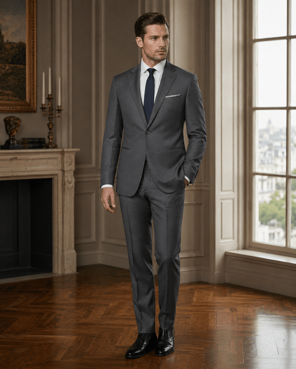 2P Sicilian Grey Single breasted 1 Button Notch Label Suit