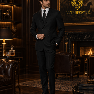 2P True Black Double breasted 4 Buttons Notch Label Suit