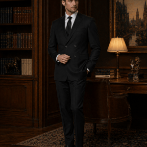 2P True Black Double breasted 4 Buttons Notch Label Suit