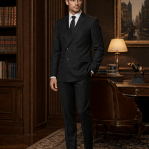 2P True Black Double breasted 6 Buttons Notch Label Suit