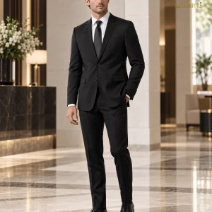 2P True Black Single breasted 1 Button Notch Label Suit