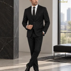 2P True Black Single breasted 2 Buttons Notch Label Suit