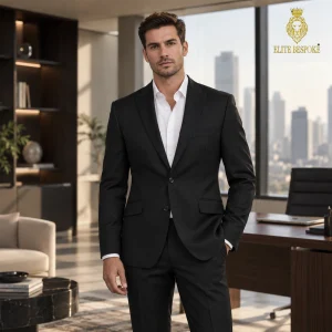 2P True Black Single breasted 2 Buttons Peak Label Suit