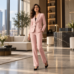 2P Linen Pink 2011-1 Modern Shawl Lapel 2 Buttons