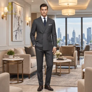 2P Muren Grey striped Double breasted 4 Buttons Peak Label Suit