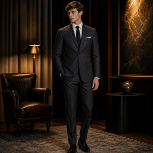 2P Muren Grey striped Single breasted 2 Buttons Notch Label Suit