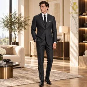2P Muren Grey striped Single breasted 2 Buttons Notch Label Suit