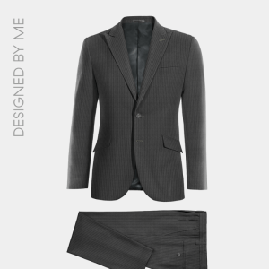 2P Muren Grey striped Single breasted 2 Buttons Peak Label Suit