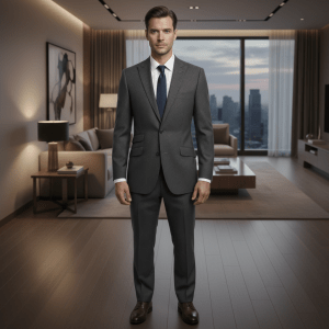 2P Muren Grey striped Single breasted 2 Buttons Peak Label Suit