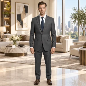 2P Muren Grey striped Single breasted 2 Buttons Peak Label Suit