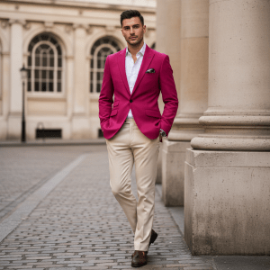 2P Pink Cream Linen Single breasted 1 Button Peak Label Suit