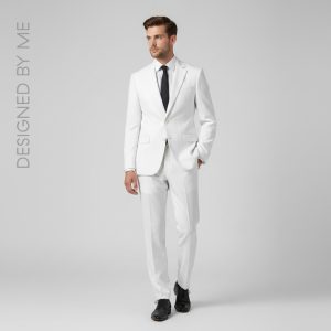 2P White Linen Single breasted 1 Button Notch Label Suit