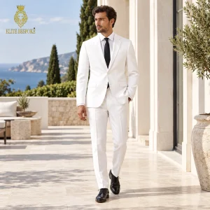 2P White Linen Single breasted 1 Button Notch Label Suit