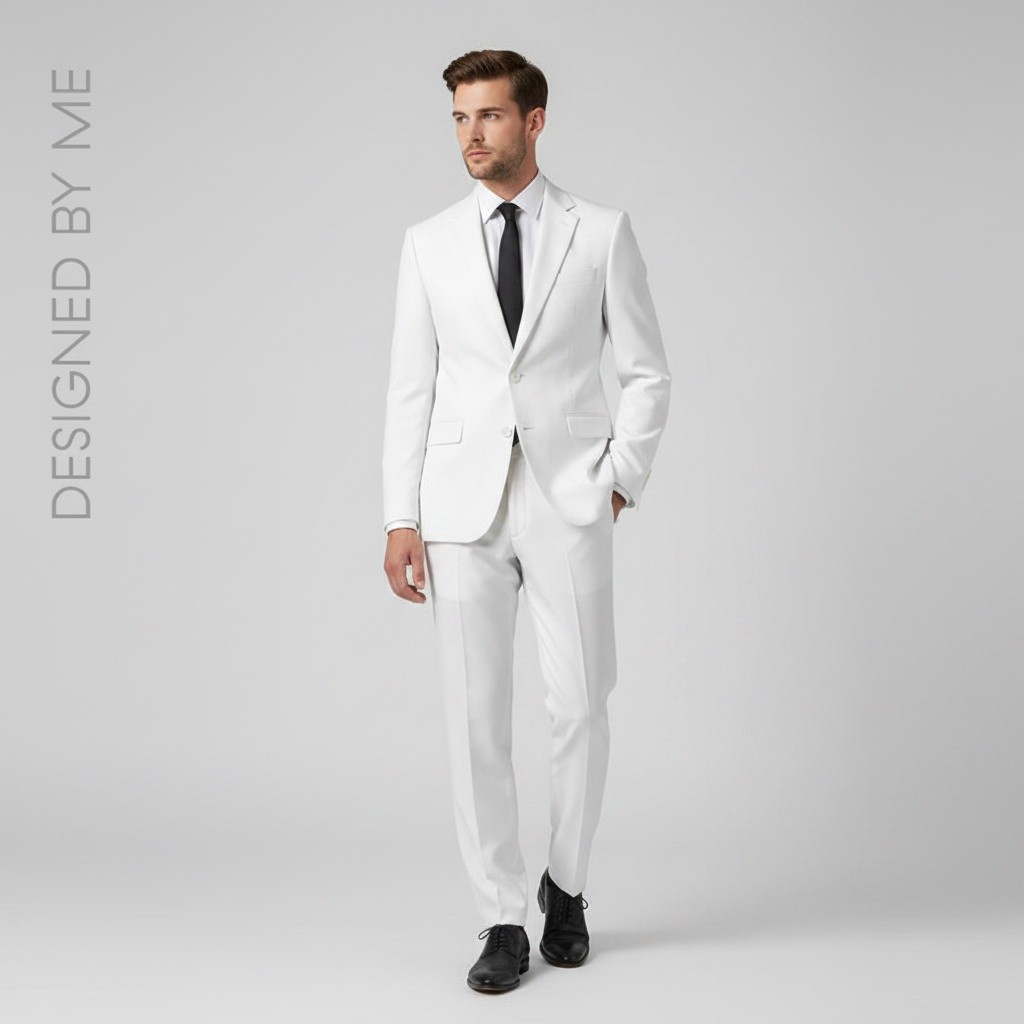 2P White Linen Single breasted 1 Button Notch Label Suit