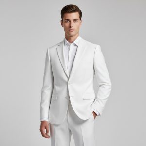 2P White Linen Single breasted 2 Button Notch Label Suit