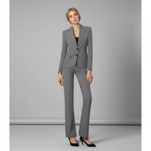 2P Women 100% Wool Stripe Grey 1105-6 Wide Peak Lapel 2 Buttons