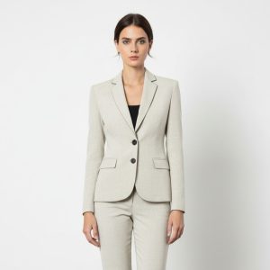 2P Women Linen Cream 2011-4 Notch  Lapel 2 Buttons