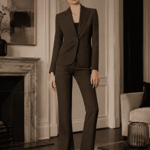 2P Women Linen Light Brown 2011-30 Peak Lapel 2 Bottons
