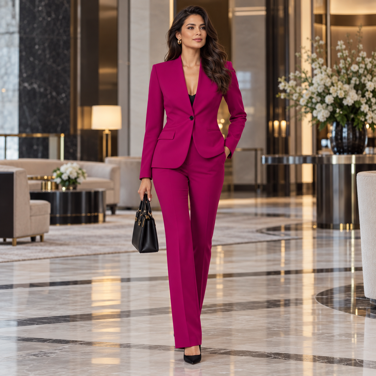 2P Women Roche Dark Pink T57-610 Modern Shawl Lapel 1 Button - Image 2