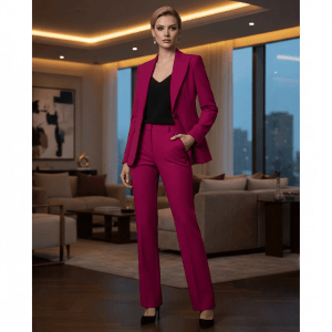 2P Women Roche Dark Pink T57-610 Wide Peak Lapel 1 Button