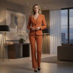 2P Women Roche Orange T57-611 No Lapel 2 Bottons