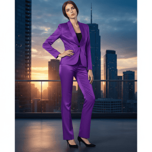 2P Women Silk Dark Purple M3 Modern Shawl Lapel 1 Button
