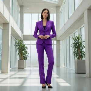 2P Women Silk Dark Purple M3 Notch Lapel 3 Buttons