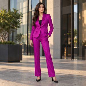 2P Women Silk Violet Purple M2 Modern Shawl Lapel 1 Button