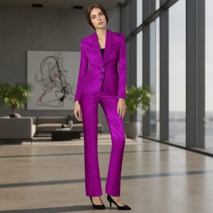 2P Women Silk Violet Purple M2 Modern Shawl Lapel 3 Buttons