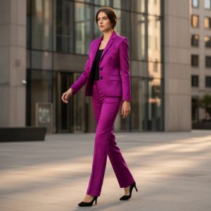 2P Women Silk Violet Purple M2 Notch Lapel 2 Buttons