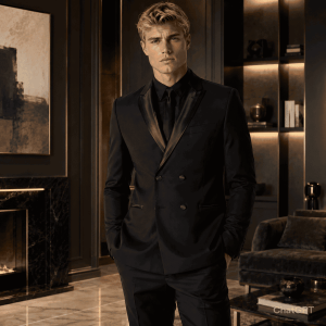 Black Tuxedos Notch Lapel Double Breasted 4 Buttons