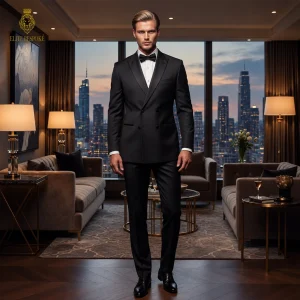 Black Tuxedos Peak Lapel Double Breasted 4 Buttons