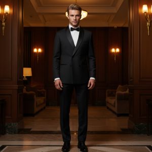 Black Tuxedos Shawl Lapel Double Breasted 4 Buttons