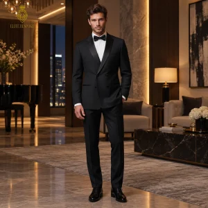Black Tuxedos Shawl Lapel Double Breasted 4 Buttons