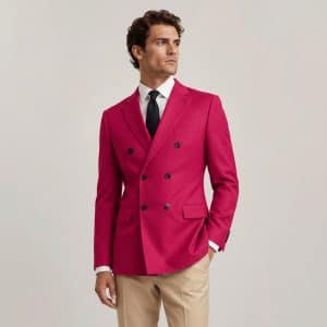 2P Pink Cream Linen Double breasted 6 Buttons Notch Label Suit